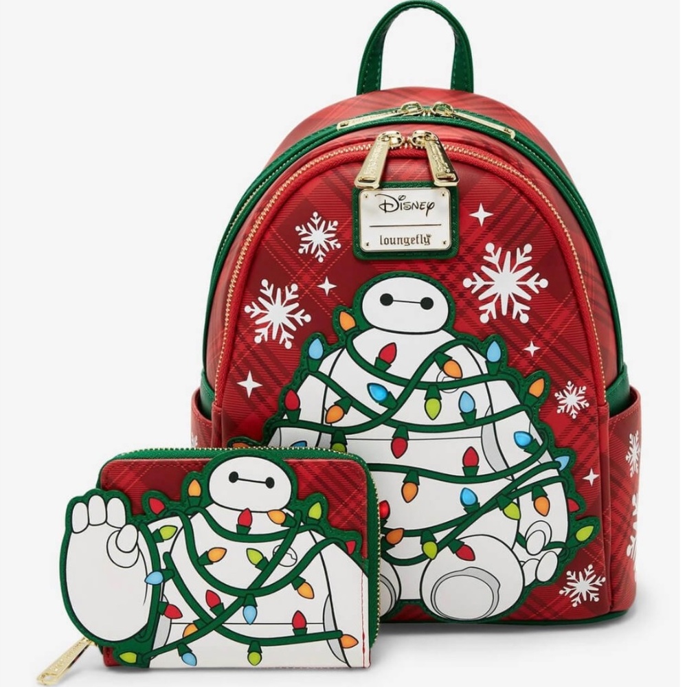 RARE Loungefly Disney Big Hero 6 Baymax Holiday Plaid Light-Up Mini Backpack